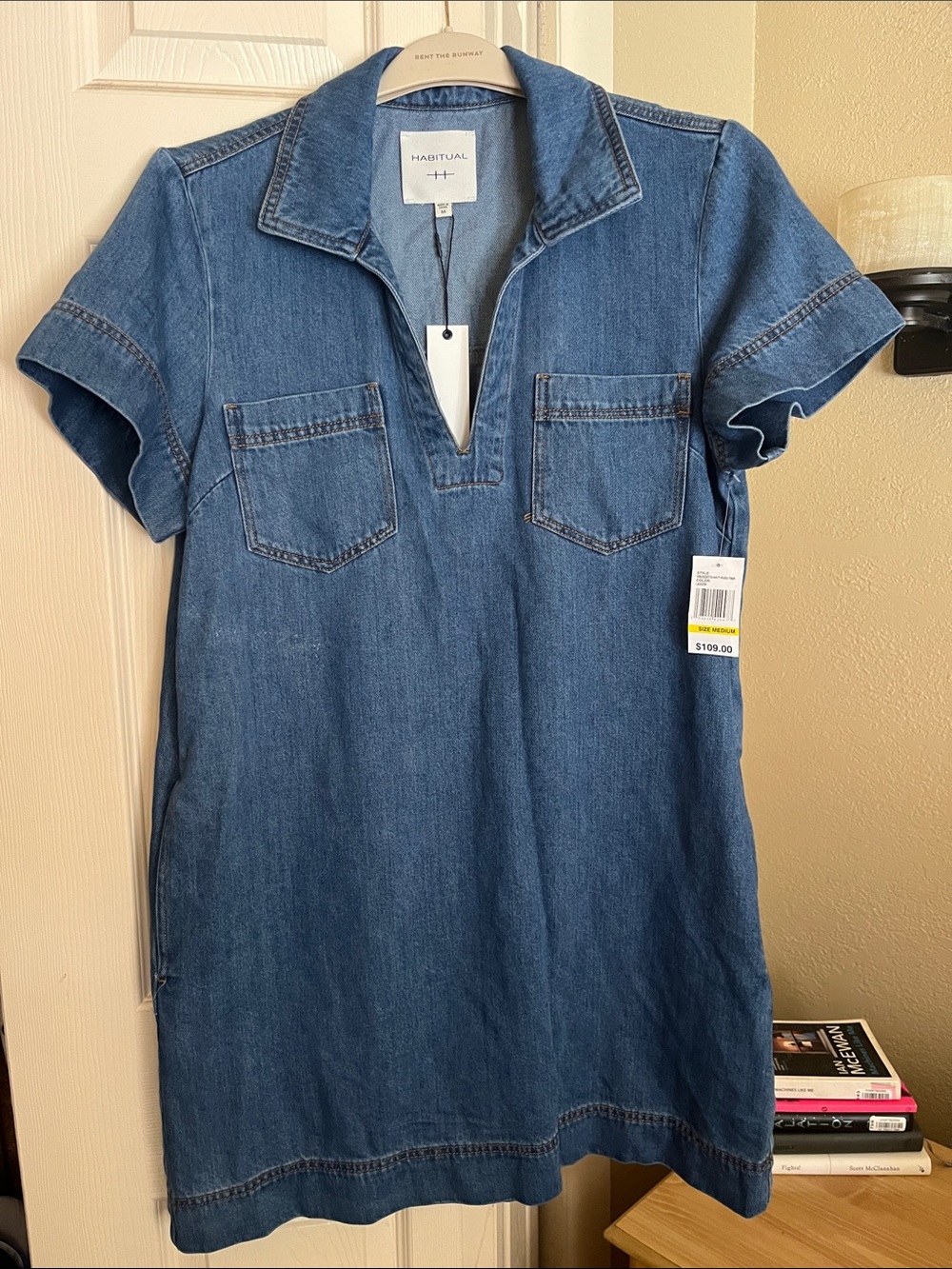 Habitual Indigo Denim Polo-Style Mini Dress